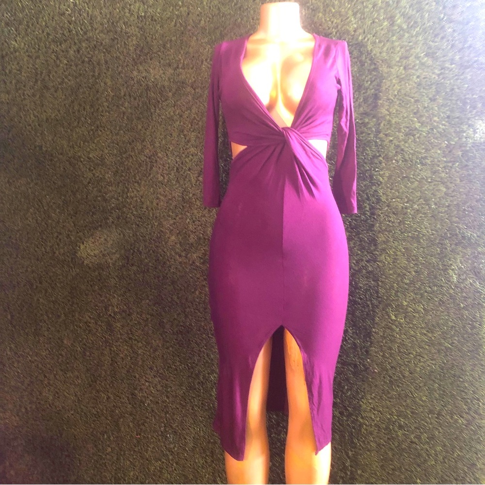 Plum dress with split and open sides